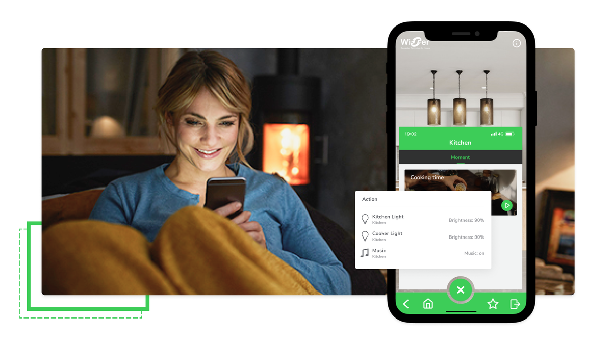 Girl on couch using Smart Home app