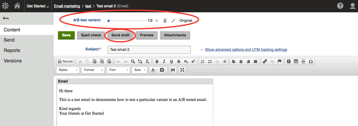 Testing an ab email